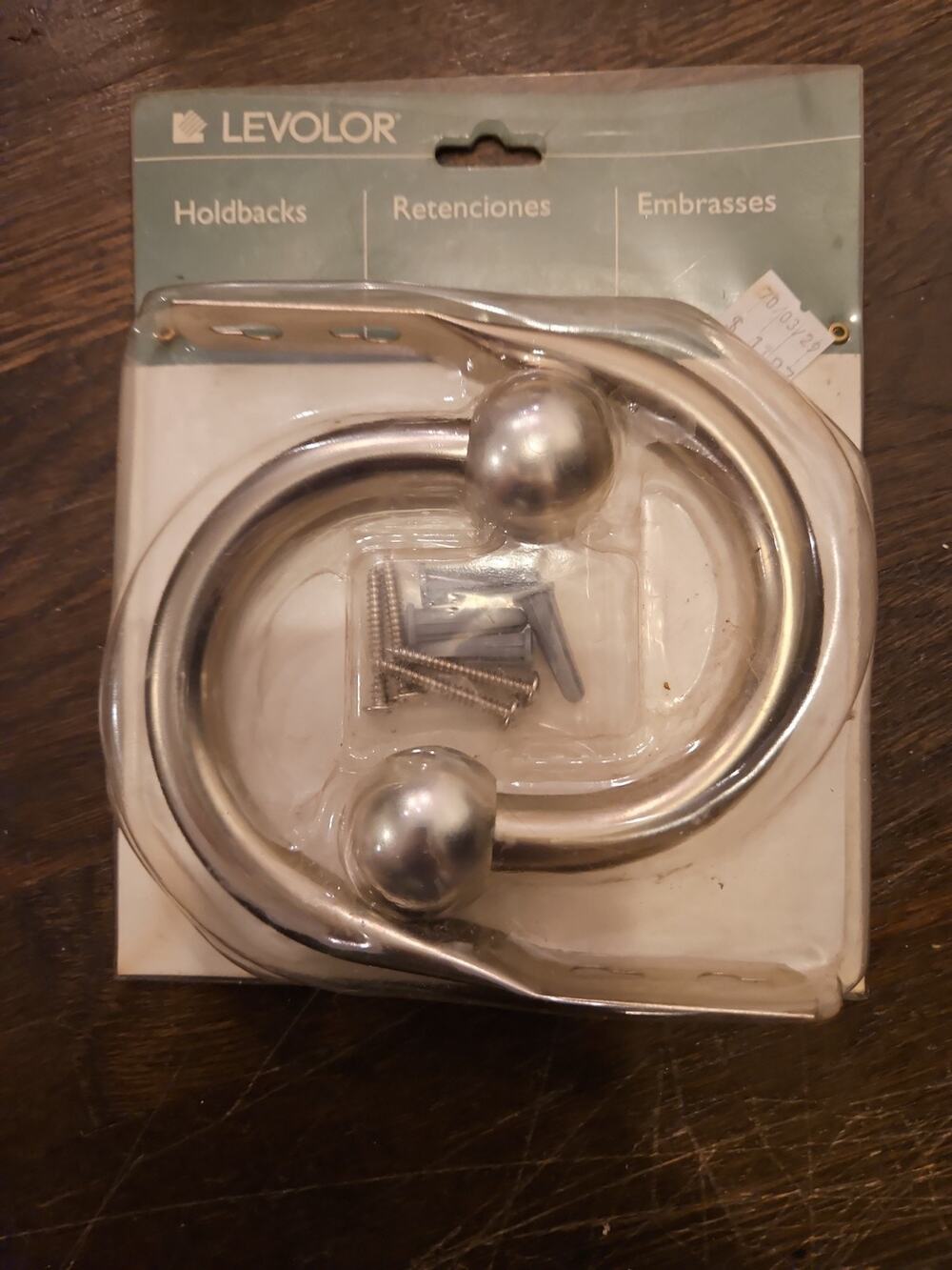 VTG. 2005 Levelor Silver FINISH Curtain Holdbacks W/Mounting Screws